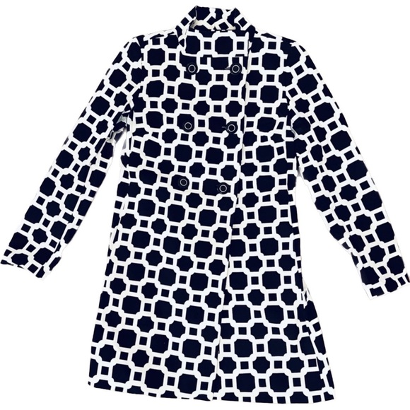Banana Republic Jackets & Blazers - BANANA REPUBLIC Double Breasted Geo Print Trench Jacket in White/Navy, Size XS